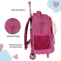 Mochila Rodinha Angel Pelúcia Grande Infantil Escolar